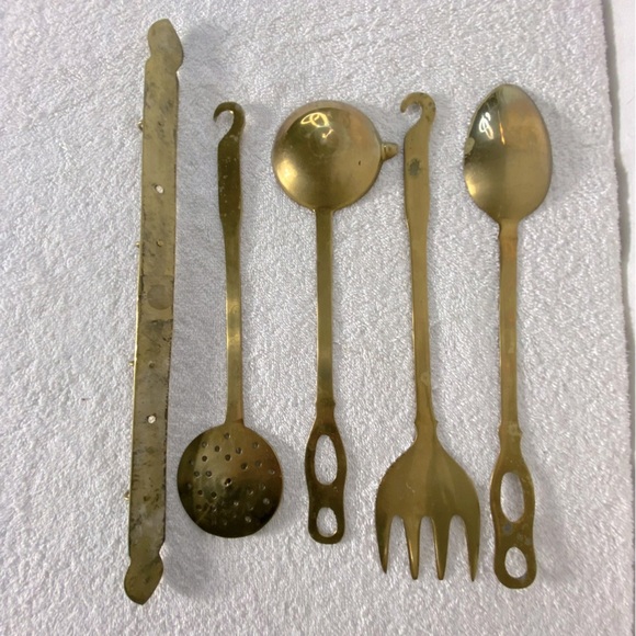 Vintage Brass Utensil Set With Hanger Strip - Picture 6 of 7